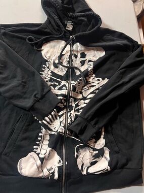 Black Skeleton Graphic Zip-Up Hoodie - Unbranded